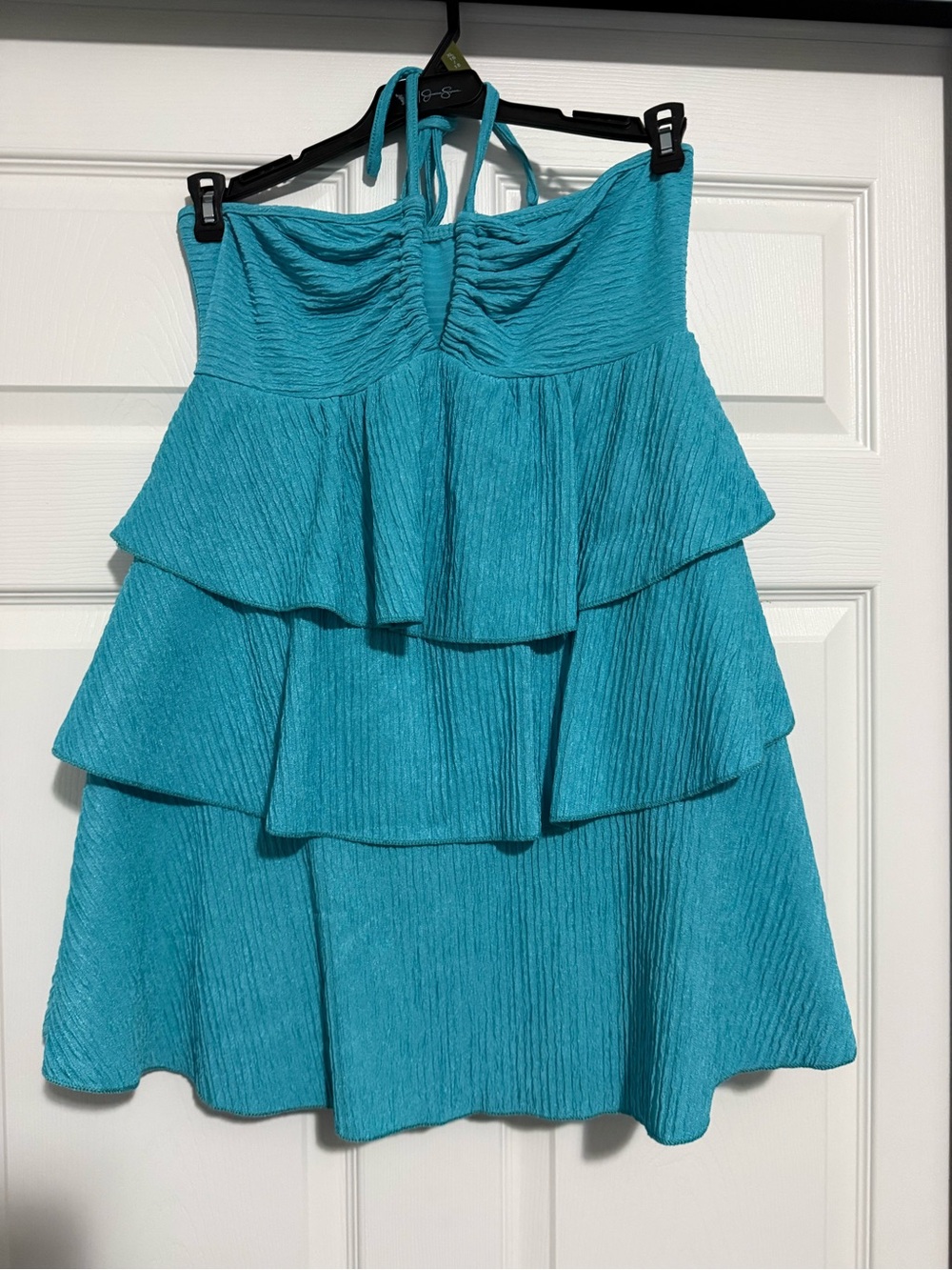 Tiered Halter Mini Dress in Teal
